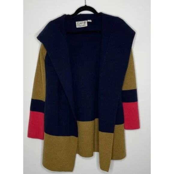 Field Flower Wool Colorblock Navy and Gold Hoodie Sweater Jacket Medium - Picture 2 of 3